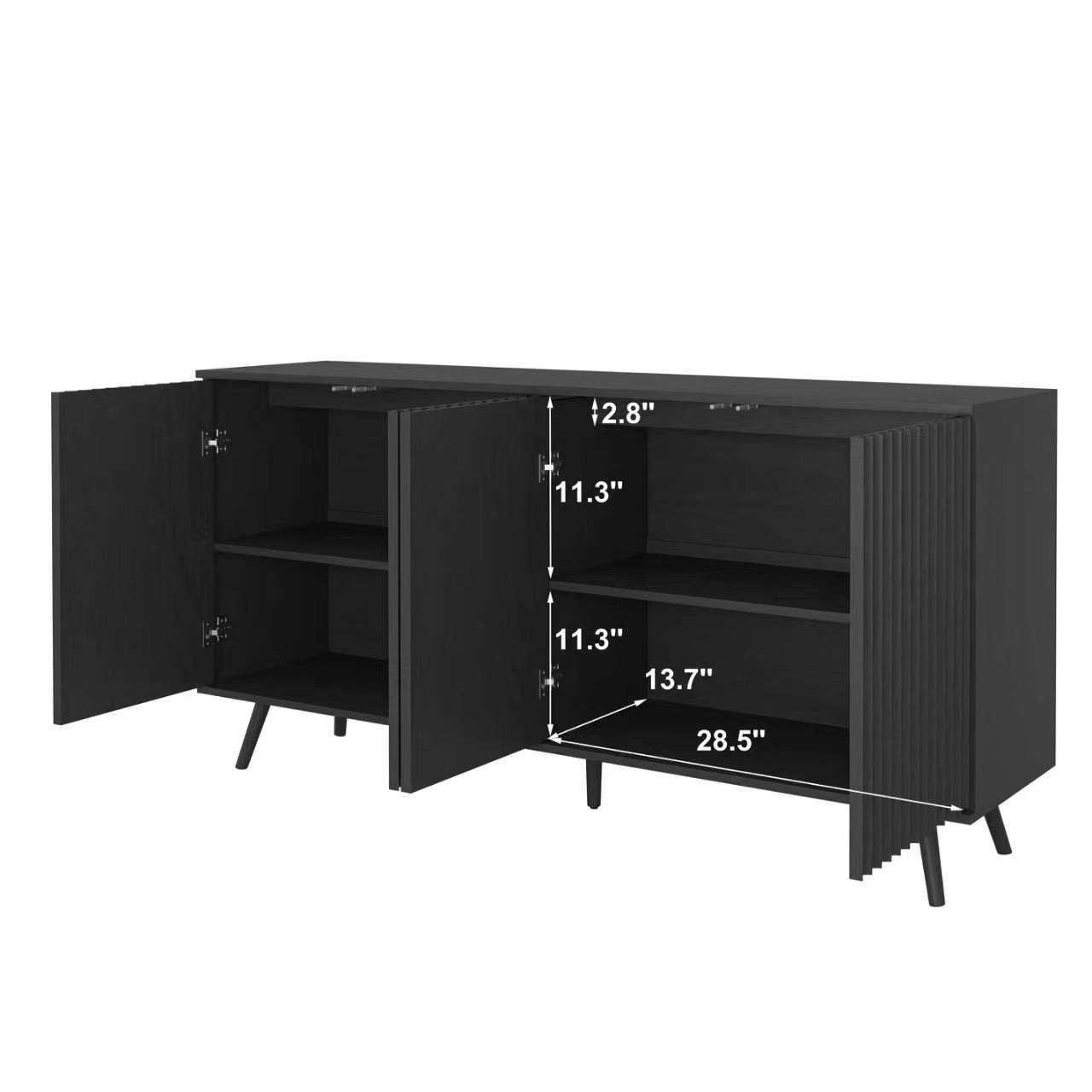 Sideboard Buffet Cabinet with Storage, Long Sideboard Storage Cabinet with 4 Doors, Wood Credenza Console Coffee Bar Cabinets with Adjustable Shelves for Living Room Kitchen Dining Room Black - Grand Goldman Shop