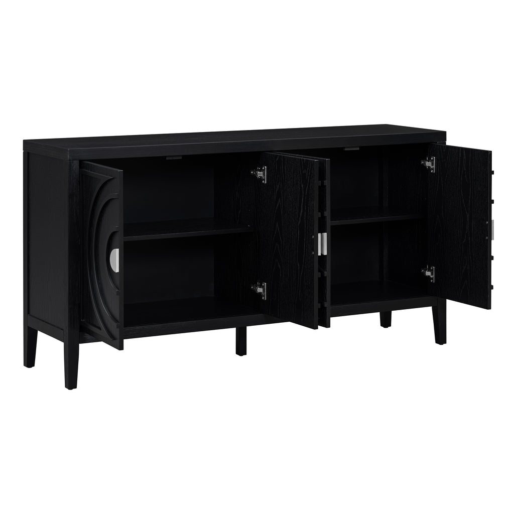 TREXM Retro Sideboard door with Circular Groove Design Round Metal Door Handle for Entrance, Dinning Room, Living Room (Black) - Grand Goldman Shop