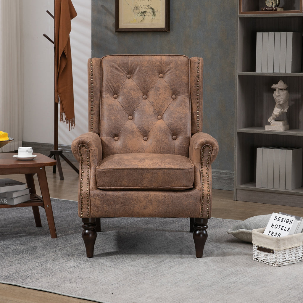 Modern Coffee Wood Frame Armchair with Sturdy Wood Legs and Microsuede Upholstery for Living Room - Grand Goldman Shop
