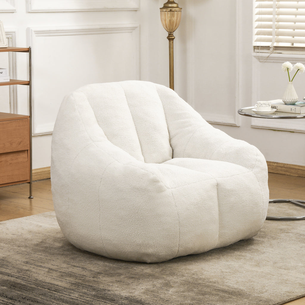 Comfy Bean Bag Chair with Memory Foam Filler – Tufted Soft Stuffed Bean Bag Sofa for Dorm, Apartment, or Living Room – White - Grand Goldman Shop