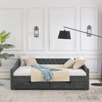 Mid-Century Grey Upholstered Tufted Daybed with Drawers and Copper Nail Trim, Queen Size (84.5'x63.5'x26.5') - Grand Goldman Shop