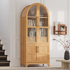 K&K 71' Tall Arched Kitchen Pantry Cabinet with Door Shelves, Farmhouse Kitchen Storage Cabinet with Open & Adjustable Shelves, Hidden Drawer & Glass Door, Cupboard for Kitchen, Dining Room, Natural - Grand Goldman Shop