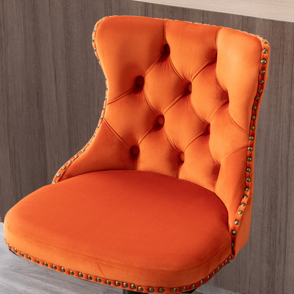 A&A Furniture,Swivel Velvet Barstools Adjusatble Seat Height from 25-33 Inch,17.7inch base, Modern Upholstered Bar Stools with Backs Comfortable Tufted for Home Pub and Kitchen Island,Orange,Set of 2 - Grand Goldman Shop