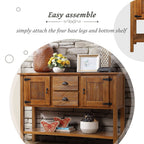 46'' Solid Wood Sideboard Console Table with 2 Drawers and Cabinets and Bottom Shelf, Retro Style Storage Dining Buffet Server Cabinet for Living Room Kitchen Dining Room(Brown) - Grand Goldman Shop