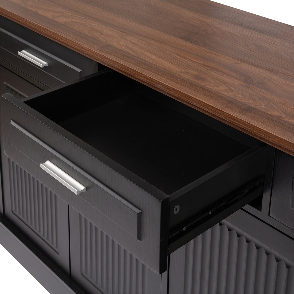 Black Fluted Sideboard Buffet Cabinet with 4 Doors and 3 Drawers, Modern Wood Kitchen Storage Console Table for Living Room Dining Room Entryway, 63' - Grand Goldman Shop