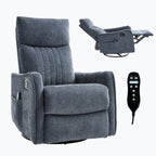 Blue Heat Massage Manual Recliner Chair with Rocker and Swivel in Fabric for Living Room - Grand Goldman Shop