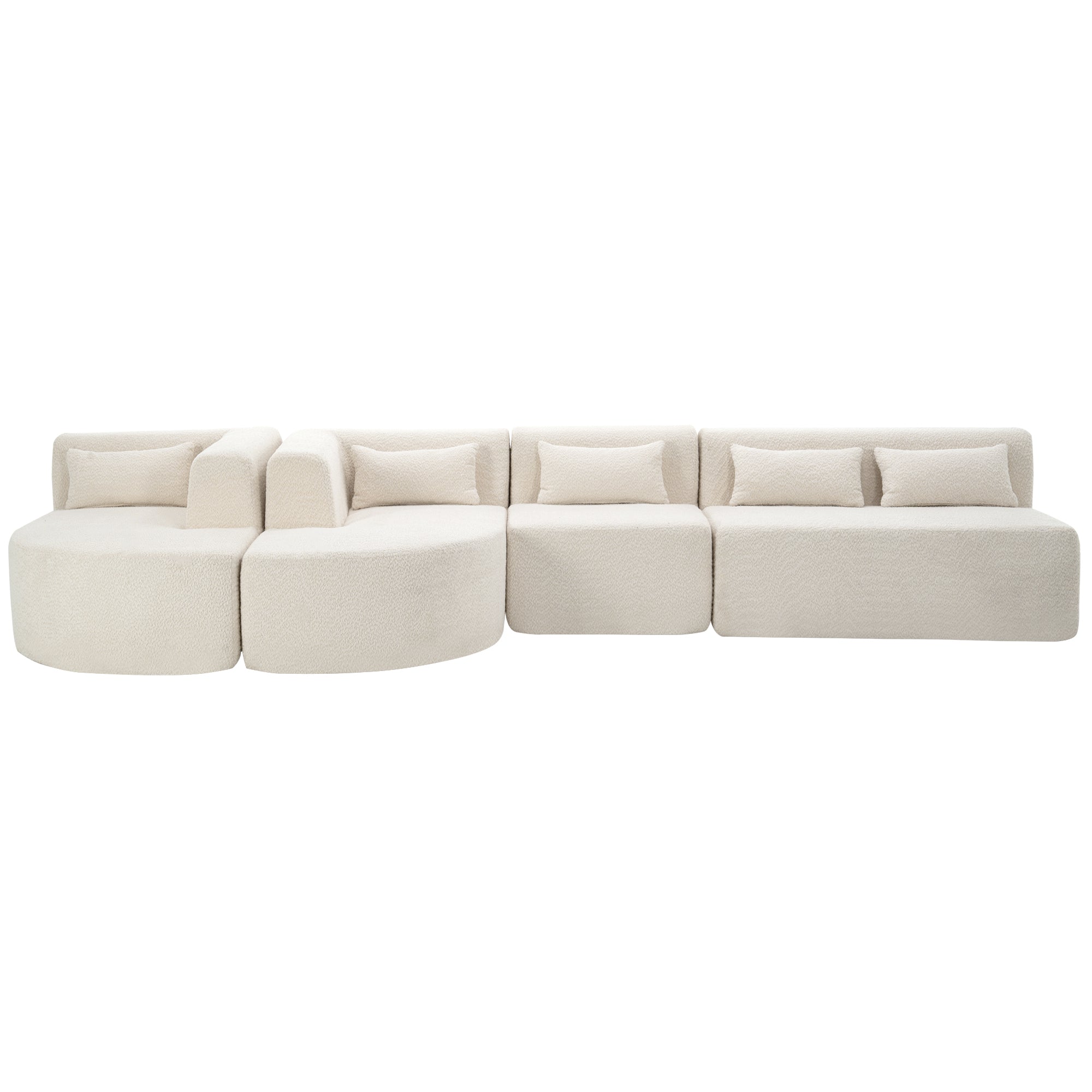 Modern Upholstered L-Shape Sofa with Chaise Lounge and Back Pillows, Beige Boucle Fabric, 144 inches - Grand Goldman Shop