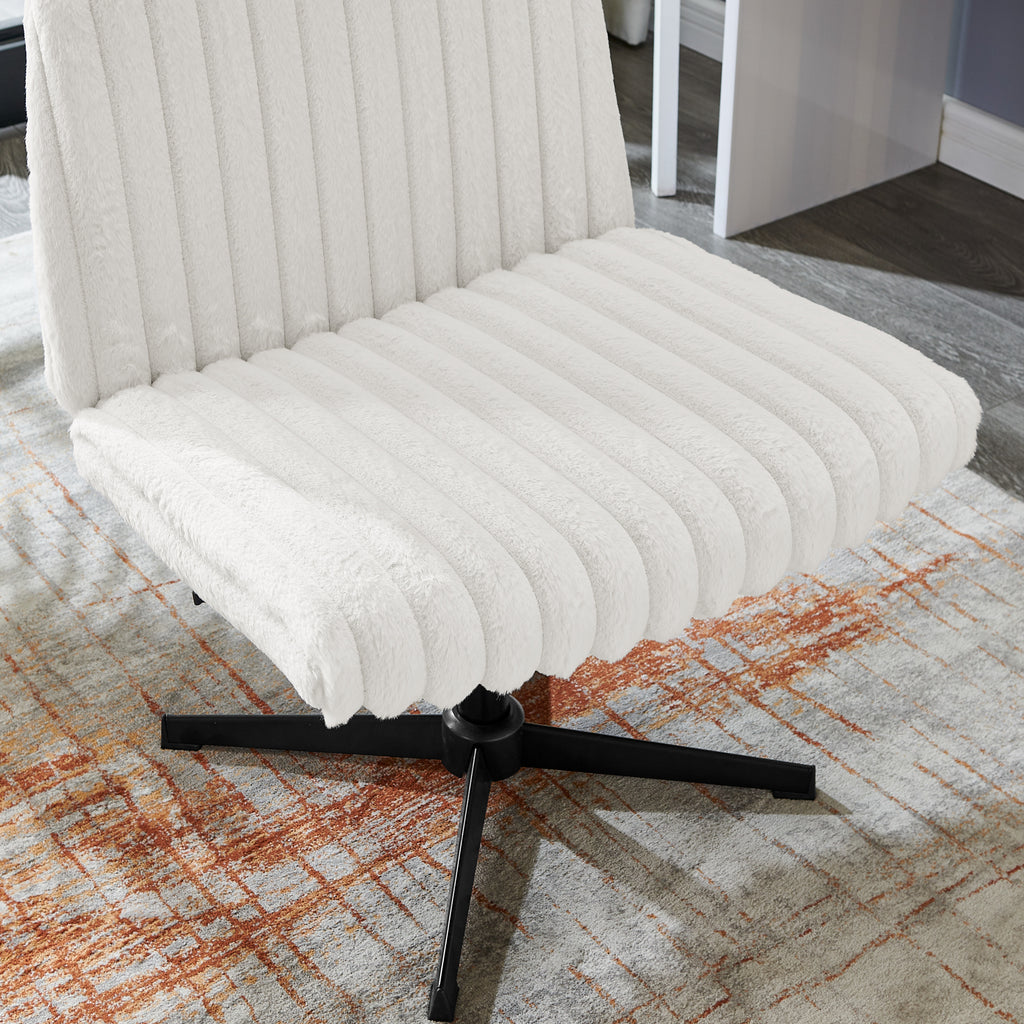 Blynn Adjustable Swivel Criss Cross Chair, Wide Seat Office Chair Vanity Chair, Cream White - Grand Goldman