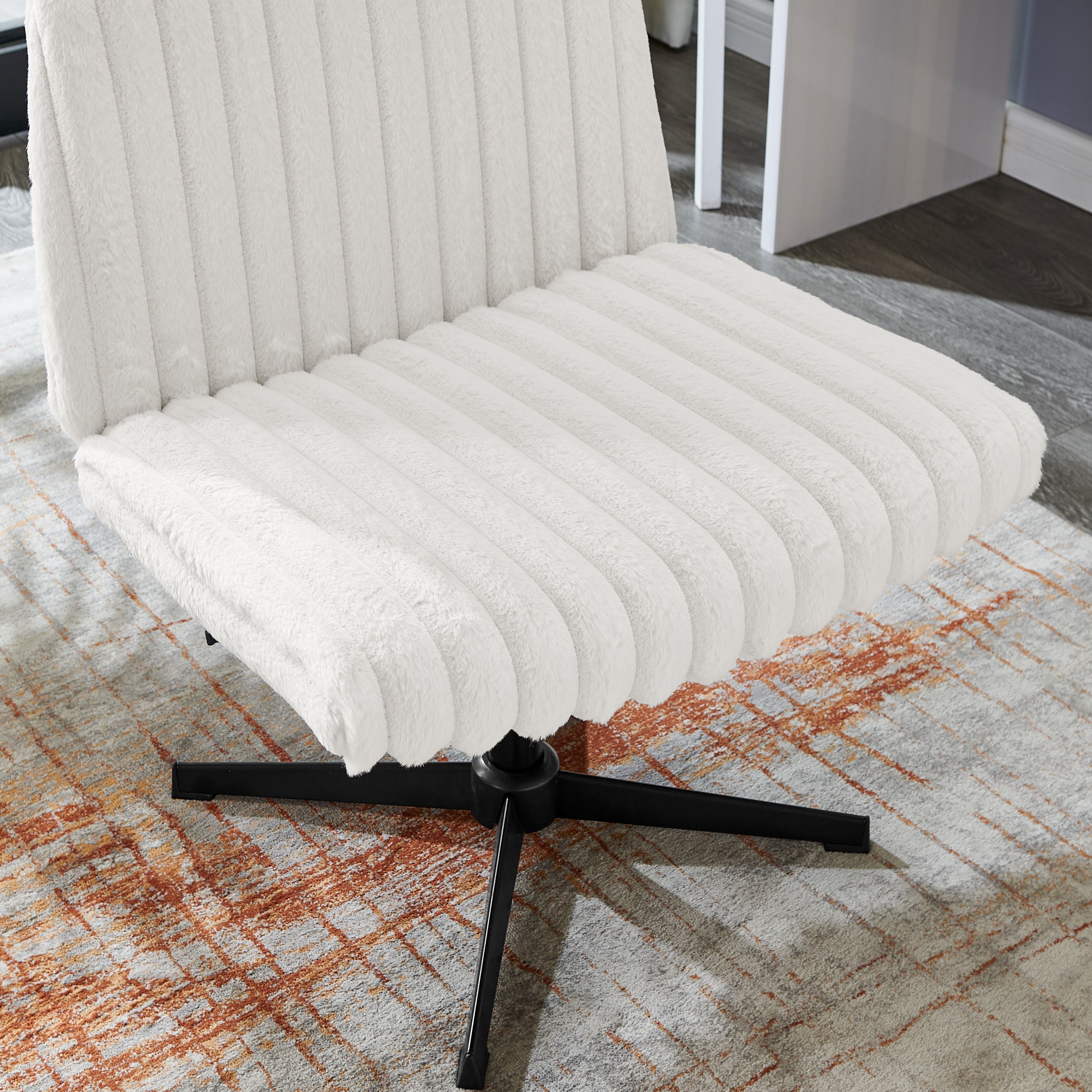 Blynn Adjustable Swivel Criss Cross Chair, Wide Seat Office Chair Vanity Chair, Cream White - Grand Goldman