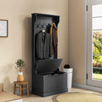 HOMCOM 28' 3-In-1 Entryway Hall Tree with Storage Bench, Coat Rack with Four Hooks and Shoe Storage, Black - Grand Goldman Shop