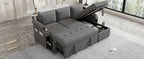 Modern L-shaped Convertible Sofa Bed with Storage, Cup Holders, USB Ports, Gray Chenille, 83.5' - Grand Goldman Shop
