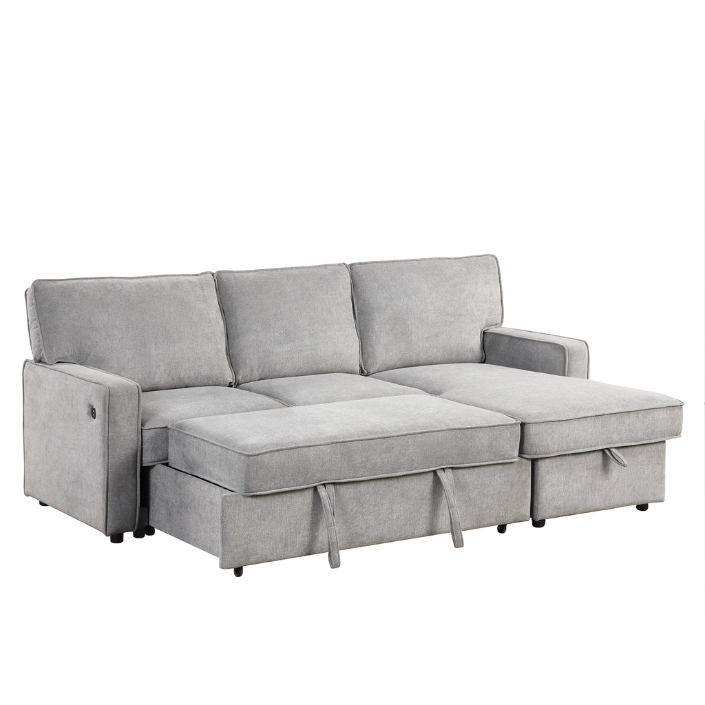 U_STYLE Upholstery Sleeper Sectional Sofa with Storage Space, USB port, 2 cup holders on Back Cushions(same sku; WY000335AAE) - Grand Goldman Shop