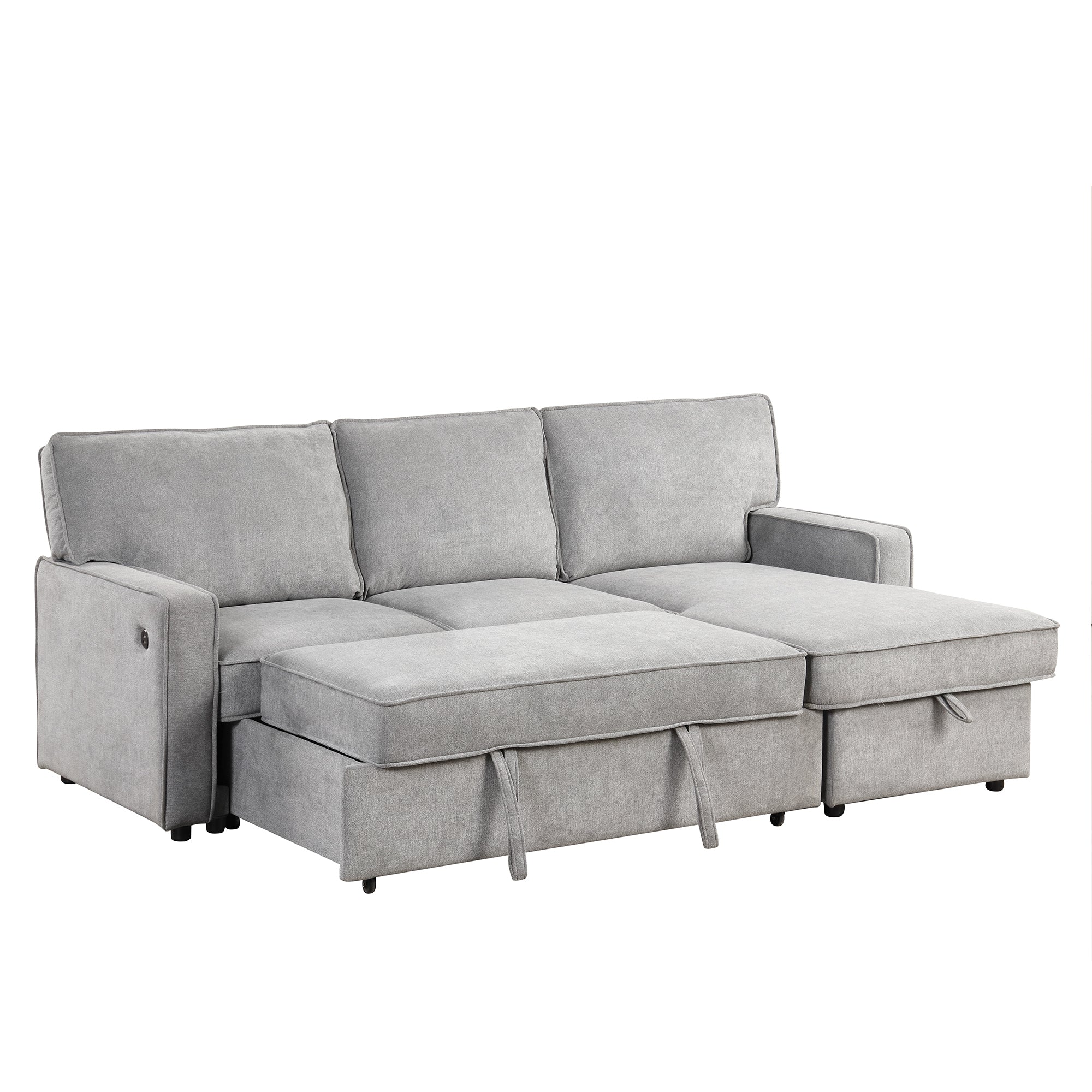 U_STYLE Upholstery Sleeper Sectional Sofa with Storage Space, USB port, 2 cup holders on Back Cushions(same sku; WY000335AAE) - Grand Goldman Shop