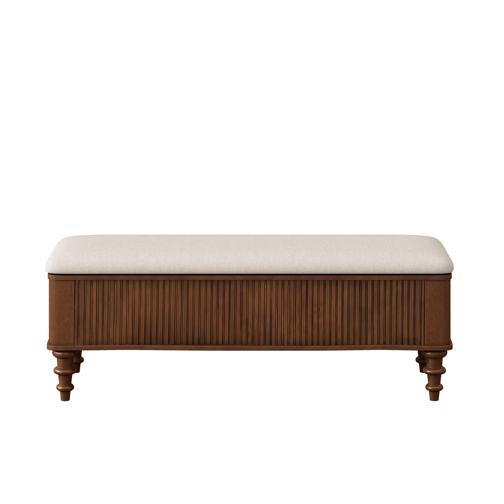 Walnut Multi-Functional Storage Ottoman Bench with Linen Seat, Solid Rubberwood Bed End Bench for Bedroom, Entryway, Living Room, Closet - Grand Goldman Shop