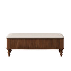 Walnut Multi-Functional Storage Ottoman Bench with Linen Seat, Solid Rubberwood Bed End Bench for Bedroom, Entryway, Living Room, Closet - Grand Goldman Shop