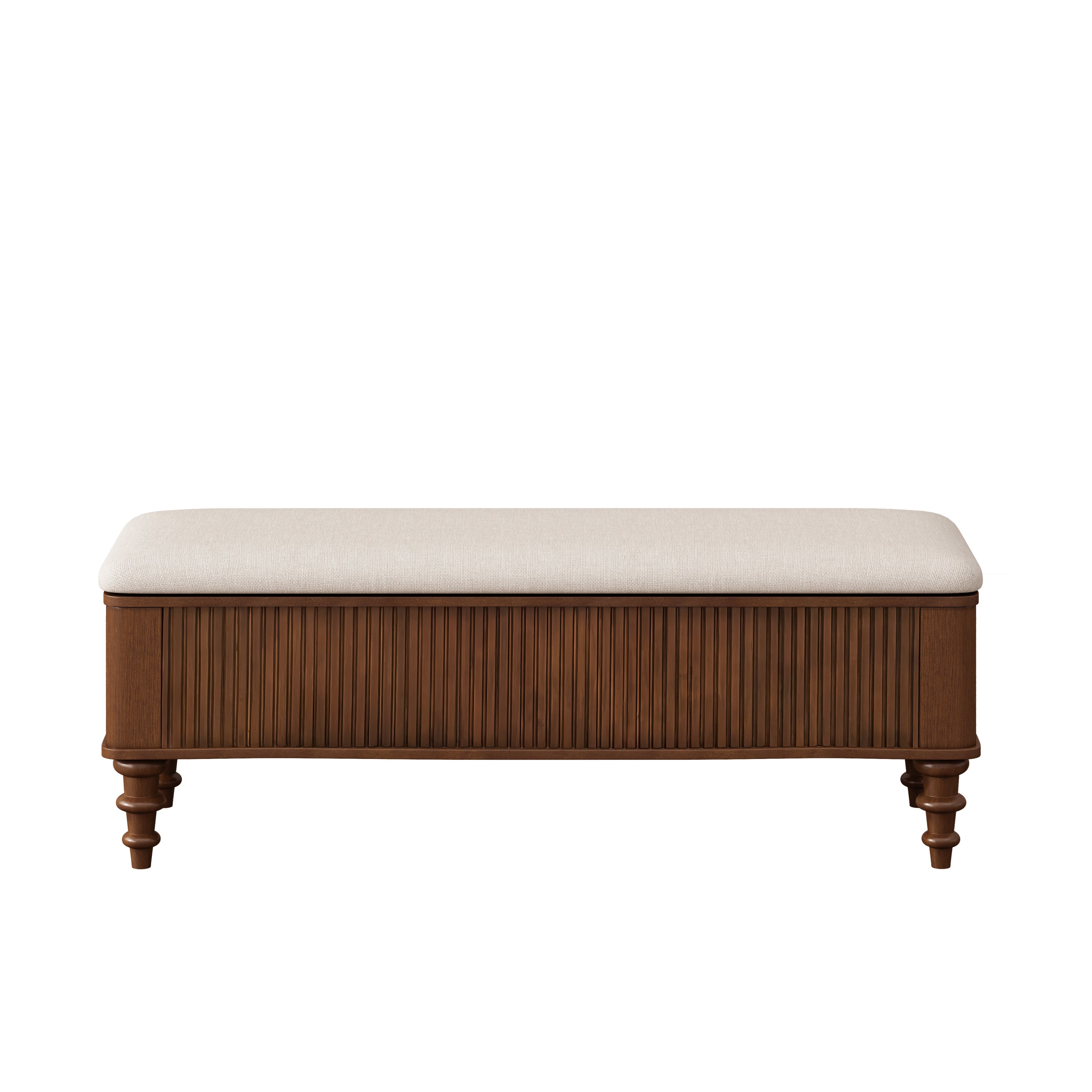 Walnut Multi-Functional Storage Ottoman Bench with Linen Seat, Solid Rubberwood Bed End Bench for Bedroom, Entryway, Living Room, Closet - Grand Goldman Shop