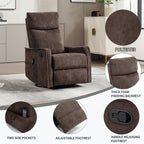 Heat Massage Manual Recliner Chair with Rocker and Swivel in Fabric for Living Room, Brown - Grand Goldman Shop