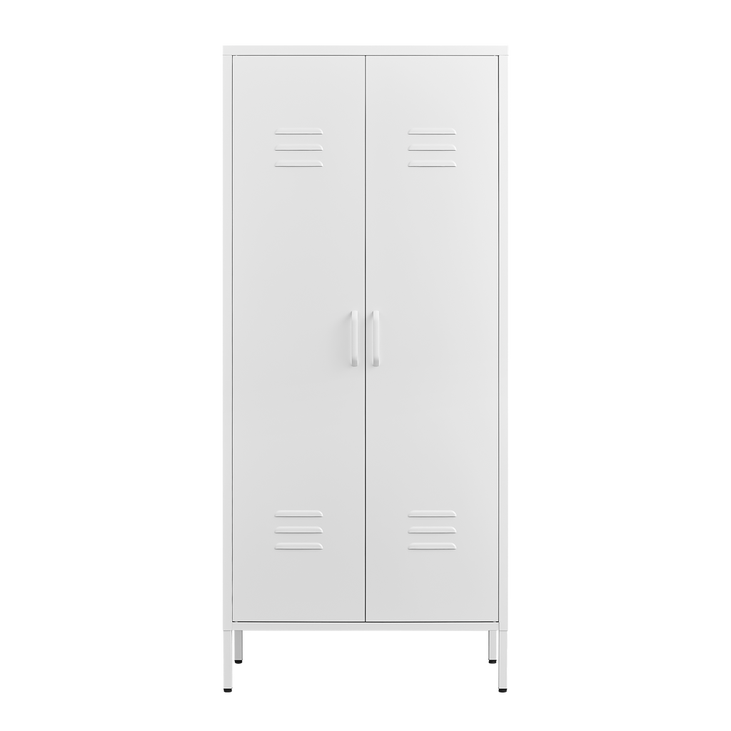 Modern Storage Cabinet with Adjustable Shelves, Magnetic Door Stopper, Aluminum Alloy Handles, and Breathable Design in White