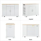 K&K Fluted Kitchen Island with Trash Can Storage Cabinet, Power Outlet, Internal Storage Rack, Rolling Kitchen Islands on 5 Wheels with 3 Drawer, 3 Open Side Racks for 10 Gallon Garbage Bin, White - Grand Goldman Shop