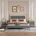 3-Pieces Bedroom Sets,Queen Size Upholstered Platform Bed with LED Lights and Two Nightstands-Gray - Grand Goldman Shop