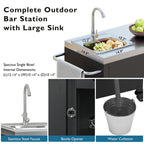 K&K 55.5' Outdoor Kitchen Island with Sink, Metal Grill Cart Table with 304 Stainless Steel Sink, Outdoor Bar Cart Sink Station with 4 Lockable Wheels for Pizza Prep & BBQ, L 55.5' x W 20' H 36.7' - Grand Goldman Shop