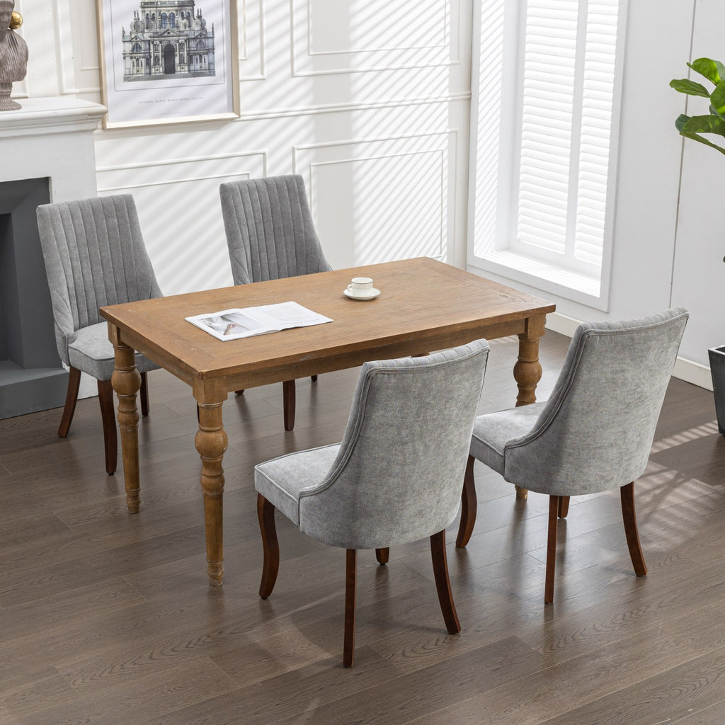 Rayon Cloth Flocking Linen Dining Chairs Channel Kitchen Dinner Chair Comfy Fabric Upholstered Accent Chair for Dining Room with Curved Solid Wood Legs,Set of 2 (Gray), SW1847GY - Grand Goldman Shop
