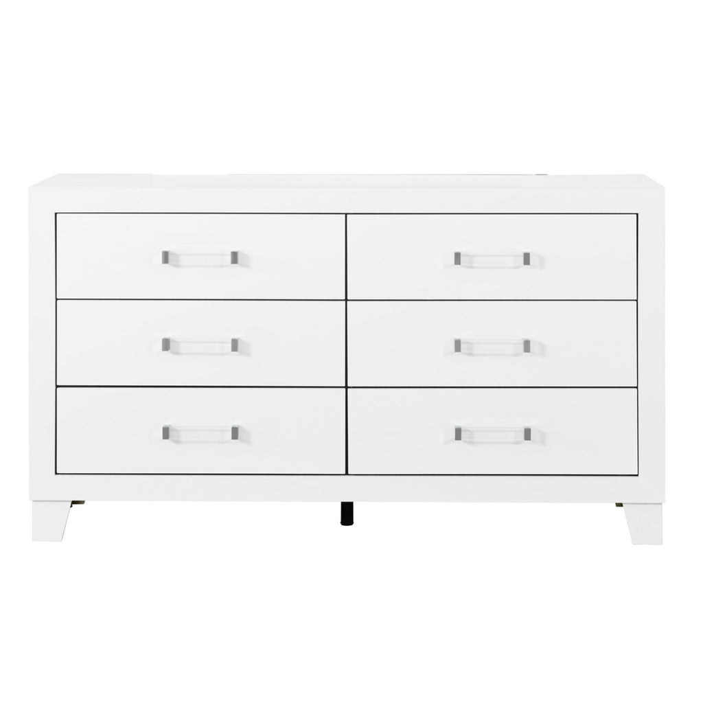 OMODA 5PC Full Bedroom Set with LED Accent Lighting in White Rubber Wood Finish - Grand Goldman Shop