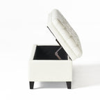 Juliana Storage Ottoman with Hidden Compartment in Ivory PU Leather, 50 x 20.5 Inches - Grand Goldman Shop