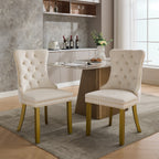 A&A Furniture, Nikki Collection Modern, High-end Tufted Solid Wood Contemporary Velvet Upholstered Dining Chair with golden Wood Legs Nailhead Trim 2-Pcs Set, Milky White,SW1401MW - Grand Goldman Shop