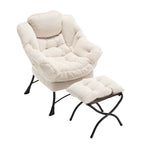 Lazy Chair with Ottoman, Modern Lounge Accent Chair with Armrests and a Side Pocket, Leisure Upholstered Sofa Chair Reading Chair with Footrest for Small Space, Corner Chair-White - Grand Goldman Shop