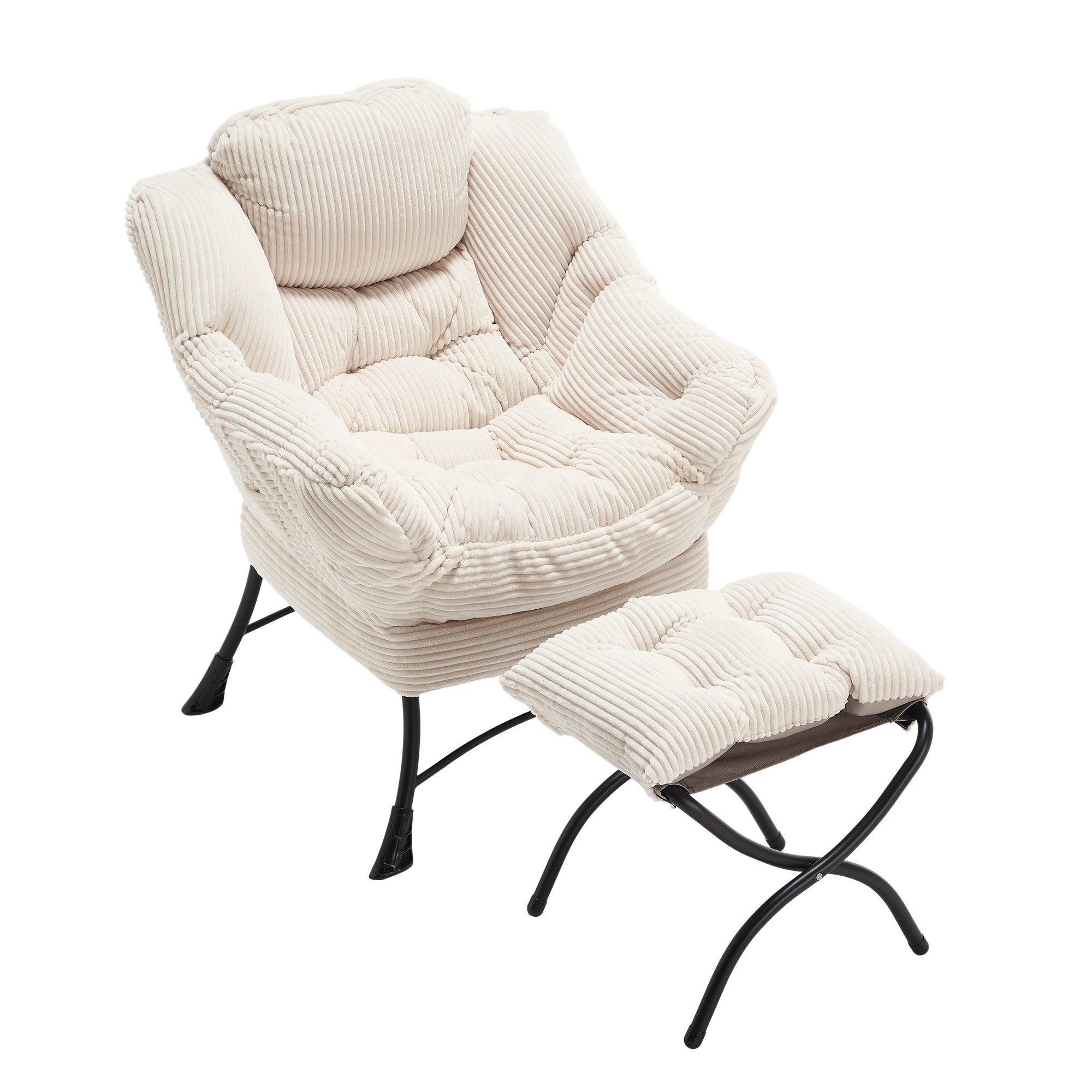 Lazy Chair with Ottoman, Modern Lounge Accent Chair with Armrests and a Side Pocket, Leisure Upholstered Sofa Chair Reading Chair with Footrest for Small Space, Corner Chair-White - Grand Goldman Shop