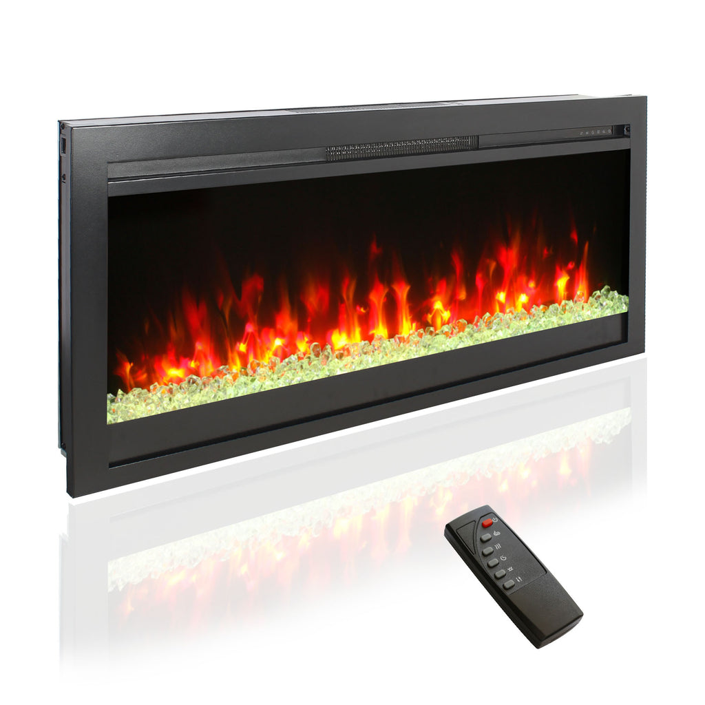 44 inch in wall recessed  electric fireplace with remote and multi color flame & emberbed, LED light heater - Grand Goldman Shop