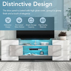 ON-TREND Unique Shape TV Stand with 2 Illuminated Glass Shelves, High Gloss Entertainment Center for TVs Up to 88', Versatile TV Cabinet with LED Color Changing Lights for Living Room, Grey - Grand Goldman Shop