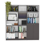 Poston 3 Piece Home Bookcase set, 67' Wide with 13 Shelves and 2-door Cabinet ,  Living Room Set  Matt Gray / White | Premium