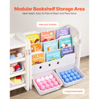 Kids Toy Storage with Bookshelf, 4-Tier Toy Storage Organizer with 10 Movable Plastic Bins, Kids Cubby Cabinet with Bookshelf