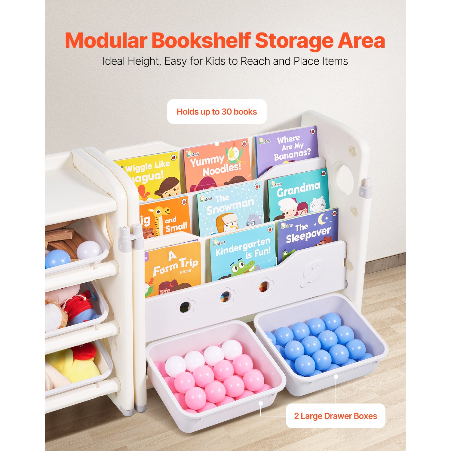 Kids Toy Storage with Bookshelf, 4-Tier Toy Storage Organizer with 10 Movable Plastic Bins, Kids Cubby Cabinet with Bookshelf