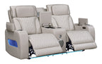Jazz Ice Leather Aire Transformer Power Reclining Sofa & Loveseat Living Room Set w/Power Headrest, Bluetooth Speakers, LED Lights, Wireless Charging Drop-Down Table, USB Ports, Storage & Cupholders - Grand Goldman Shop