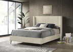 Mavela Wide Wale Corduroy Upholstery Panel Queen Bed with 2 Nightstands, Cream - Grand Goldman Shop