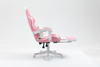Cat Ears Pink Gaming Chair - Pink PU Leather Ergonomic Reclining Office Chair with Footrest, 310lb Capacity, 6-Position Recli