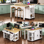 K&K 47 inch Kitchen Island with Extendable Dining Table, Rubber Wood Veneer Kitchen Table with Internal Storage Rack, Power Outlet, Kitchen island with Storage 2 Drawers 2 Cabinet,White - Grand Goldman Shop