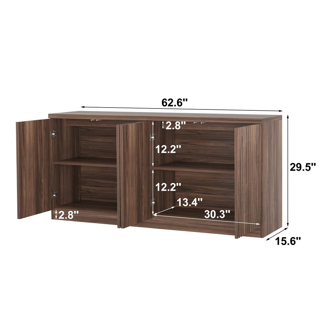Buffet Cabinet with Storage, 62.60' Sideboard Cabinet with 4 Doors & Shelves, Wooden Kitchen Coffee Bar Credenza Storage for Living Room, Hallway Walnut - Grand Goldman Shop