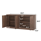 Buffet Cabinet with Storage, 62.60' Sideboard Cabinet with 4 Doors & Shelves, Wooden Kitchen Coffee Bar Credenza Storage for Living Room, Hallway Walnut - Grand Goldman Shop