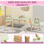 Kids Table and Chair Set with 2 Cute Sloth Chairs, Wooden Toddler Activity Table, Cute Animal Design Play & Study Set for Pla