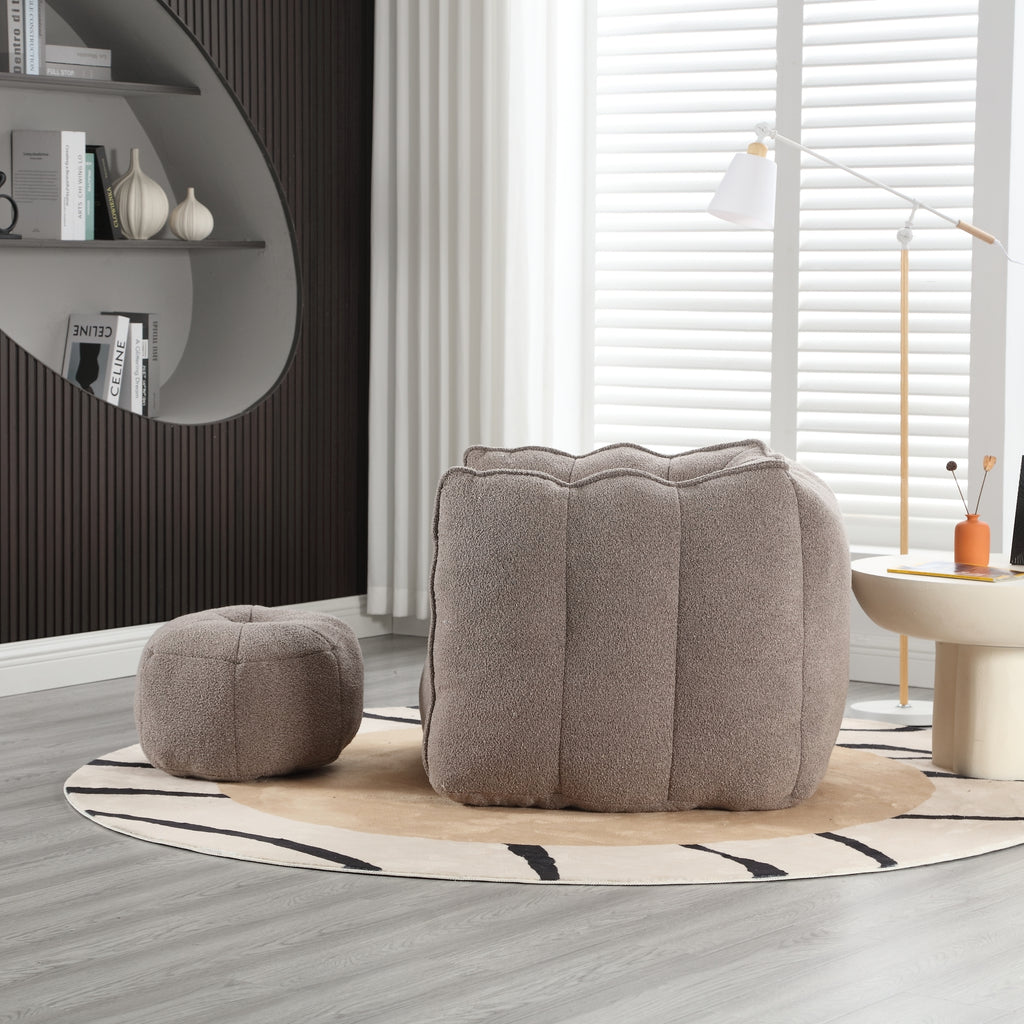 Soft Chenille Bean Bag Chair with High Resilient Foam for Living Room and Bedroom, Comfortable Square Lazy Sofa with Footstool for Adults - Grand Goldman Shop