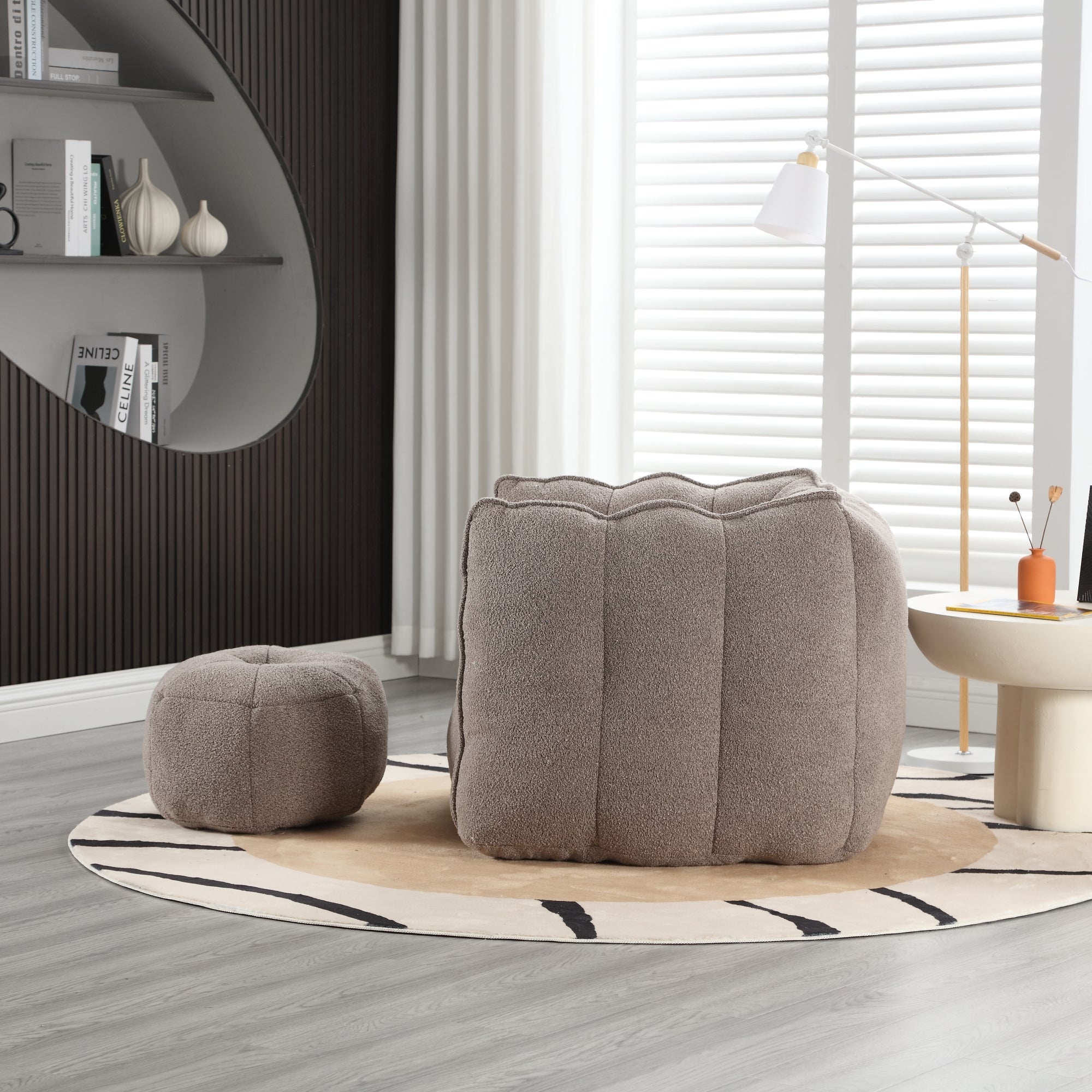 Soft Chenille Bean Bag Chair with High Resilient Foam for Living Room and Bedroom, Comfortable Square Lazy Sofa with Footstool for Adults - Grand Goldman Shop