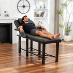 Professional Black Beauty Bed with Removable Headrest & Breast Cushions, Armrests and Storage Shelf for Massage, Facial, Tatt
