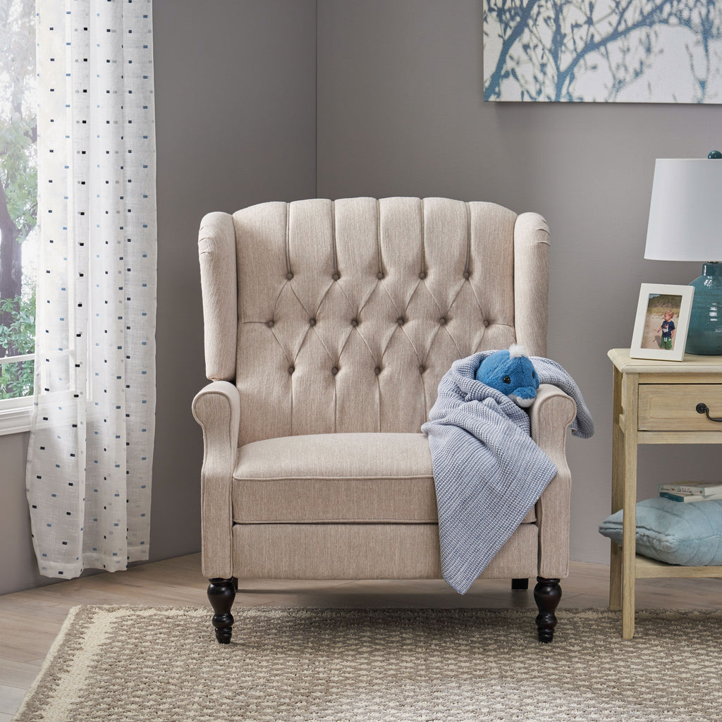 Push Back Recliner Chair Fabric Lounge Armchair Pushback Recliner with Rivet Decoration Wingback Single Sofa Chair with Padded Seat for Living Room, Bedroom 33.25D x 37.75W x 42.5H in - Grand Goldman Shop