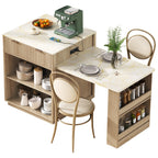 K&K 82.6' Fluted Kitchen Island with Extendable Dining Table for 4-6, Island Table for Kitchen with Power Outlet, Kitchen Table with Double-Side Storage, 2 Drawers 2 Side Open Shelves, Natural - Grand Goldman Shop