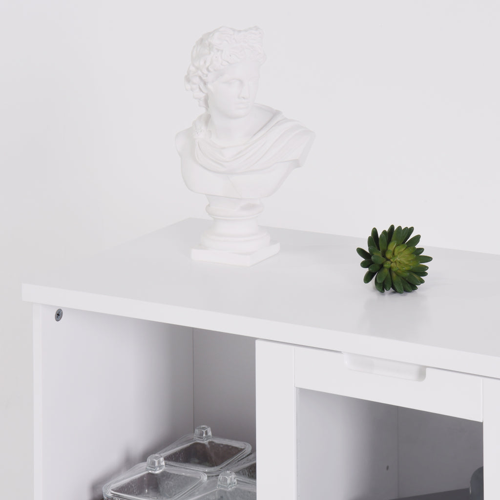 Modern MDF Painted Cabinet with Glass Doors and Drawer, White, for Bedroom and Living Room - Grand Goldman Shop
