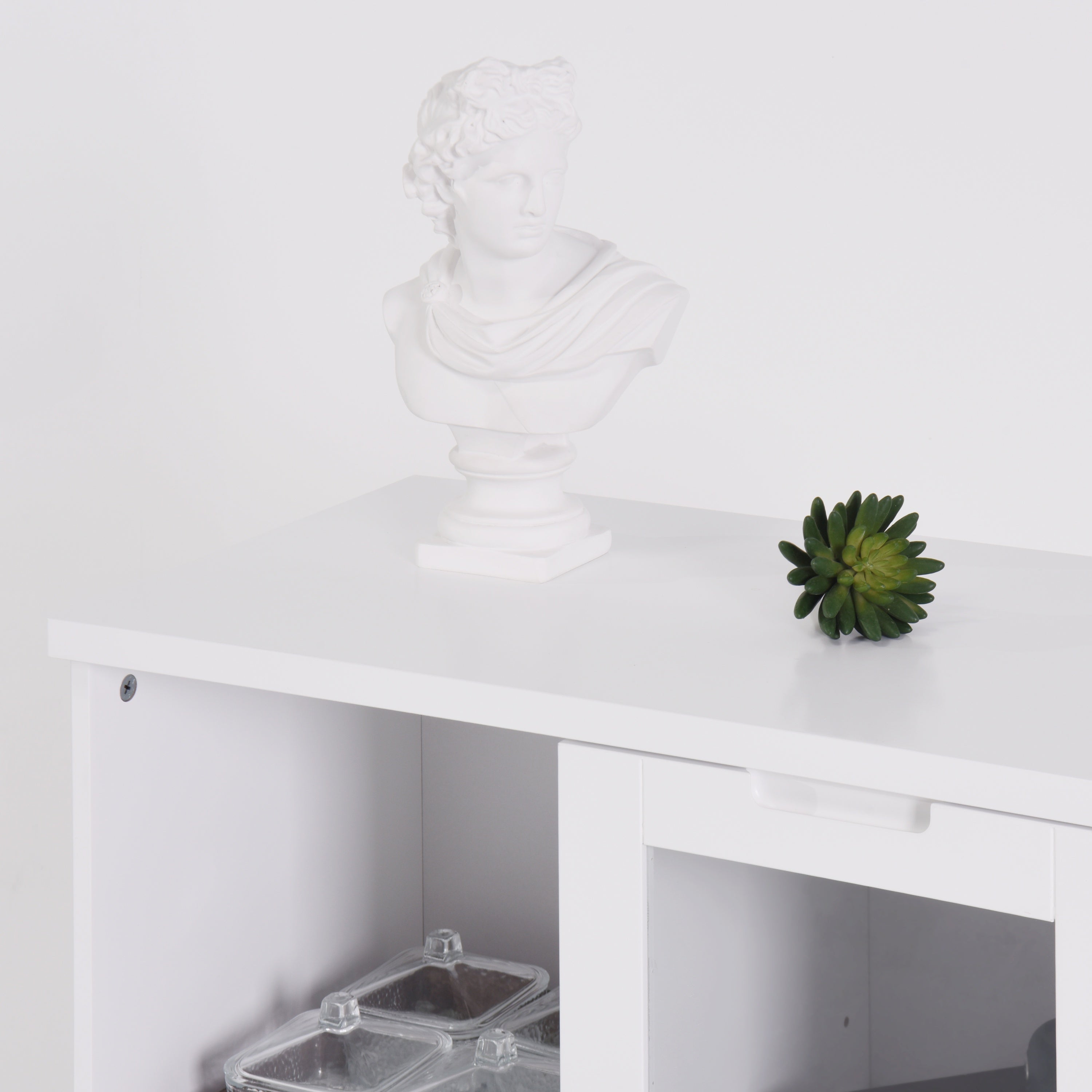 Modern MDF Painted Cabinet with Glass Doors and Drawer, White, for Bedroom and Living Room - Grand Goldman Shop